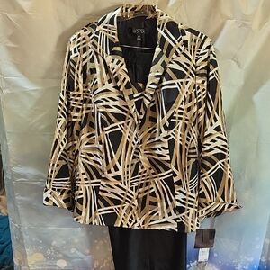Kasper Women's Geometric Black and Tan Blazer Ensemble 11I